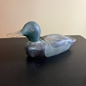 Antique mallard duck decoy box handmade wooden 11"